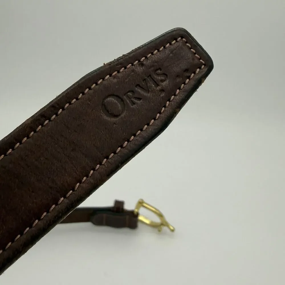 Vintage Orvis Brown Leather Brass Buckle Belt Size 34 English Bridle Made in USA